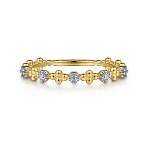 14K Yellow Gold Diamond and Bujukan Bead Station Stackable Ring