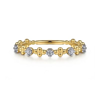 14K Yellow Gold Diamond and Bujukan Bead Station Stackable Ring