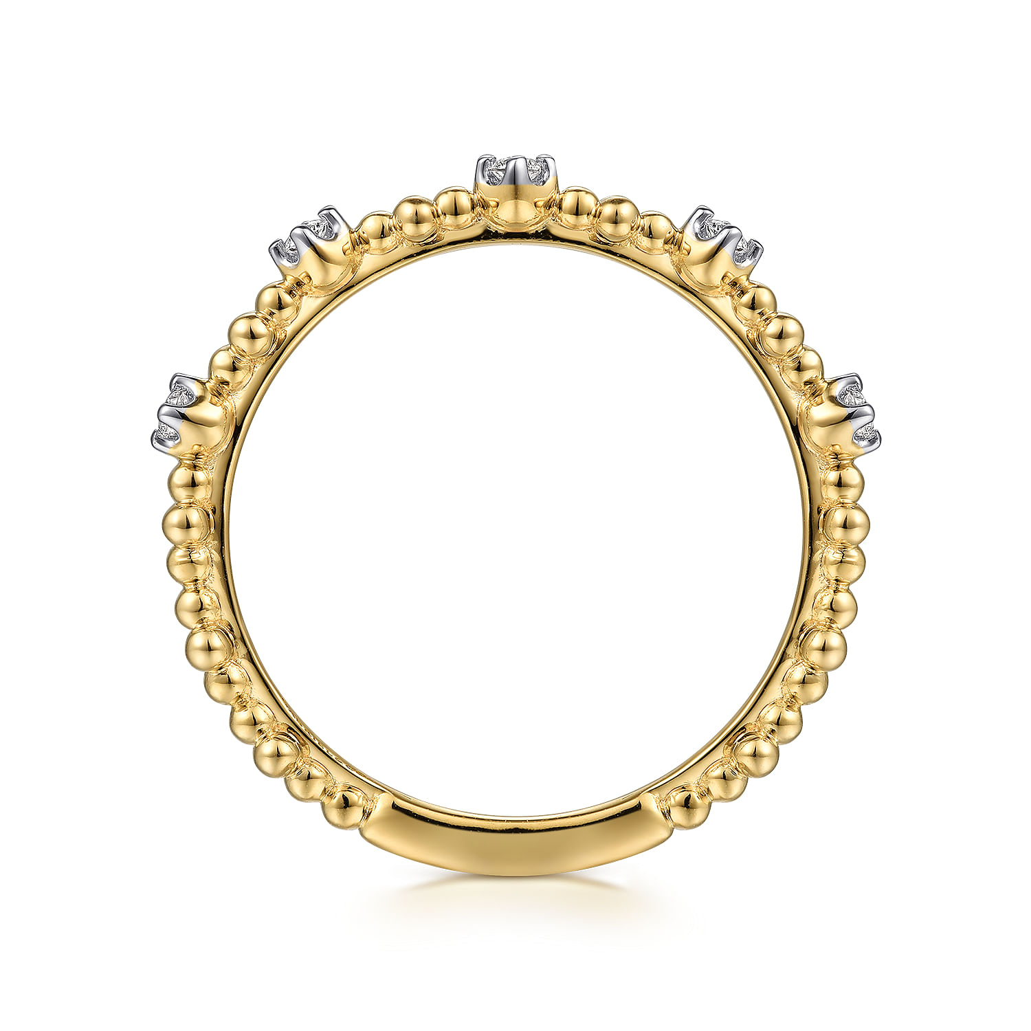 14K Yellow Gold Diamond and Bujukan Bead Station Stackable Ring