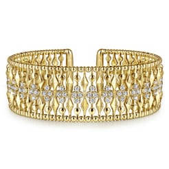 14K Yellow Gold Diamond and Bujukan Beads Cuff Bangle Bracelet