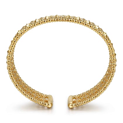 14K Yellow Gold Diamond and Bujukan Beads Cuff Bangle Bracelet