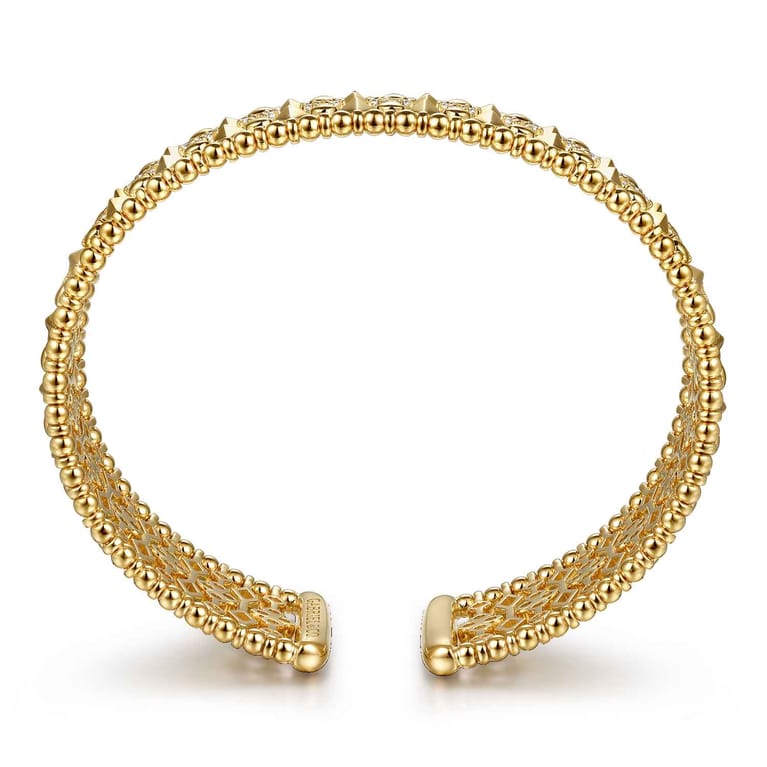 14K Yellow Gold Diamond and Bujukan Beads Cuff Bangle Bracelet - 1.3 ct - Shot 3