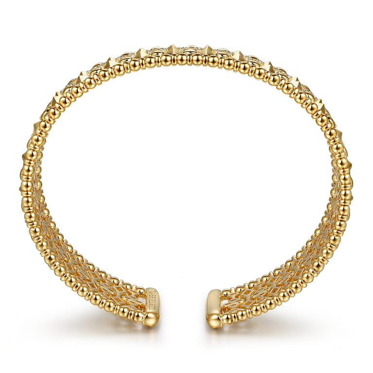 14K Yellow Gold Diamond and Bujukan Beads Cuff Bangle Bracelet - 1.3 ct - Shot 3