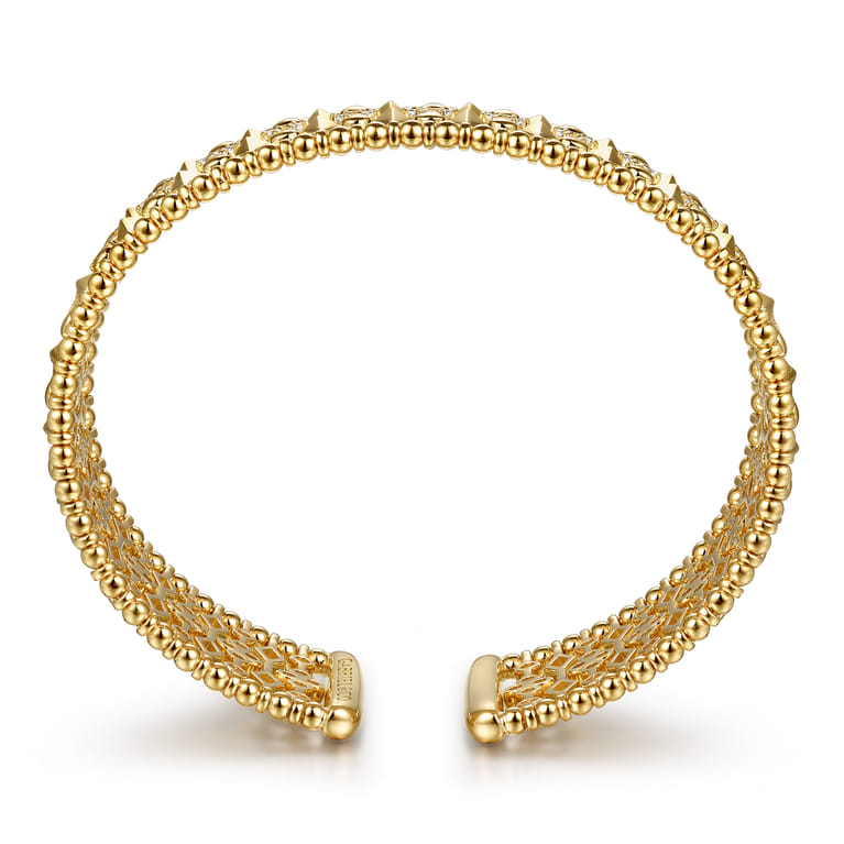 14K Yellow Gold Diamond and Bujukan Beads Cuff Bangle Bracelet - 1.3 ct - Shot 3