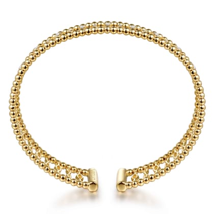 14K Yellow Gold Diamond and Bujukan Beads Cuff Bangle Bracelet