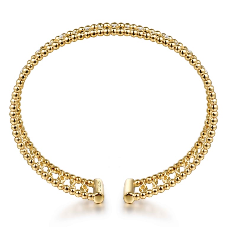 14K Yellow Gold Diamond and Bujukan Beads Cuff Bangle Bracelet - 0.75 ct - Shot 3
