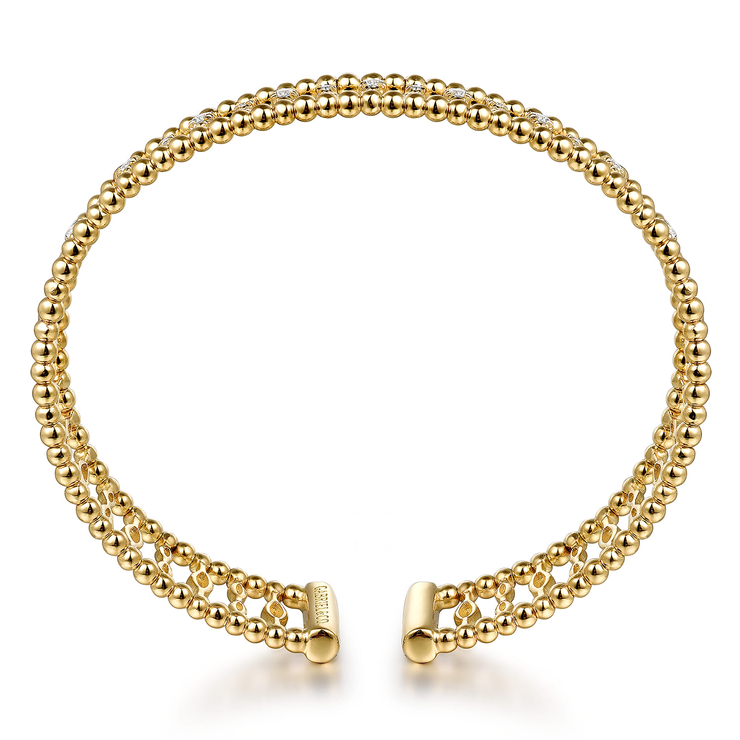 14K Yellow Gold Diamond and Bujukan Beads Cuff Bangle Bracelet - 0.75 ct - Shot 3