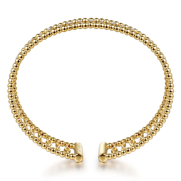 14K Yellow Gold Diamond and Bujukan Beads Cuff Bangle Bracelet - 0.75 ct - Shot 3