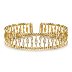 14K Yellow Gold Diamond and Bujukan Beads Cuff Bangle Bracelet