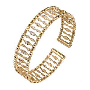 14K Yellow Gold Diamond and Bujukan Beads Cuff Bangle Bracelet