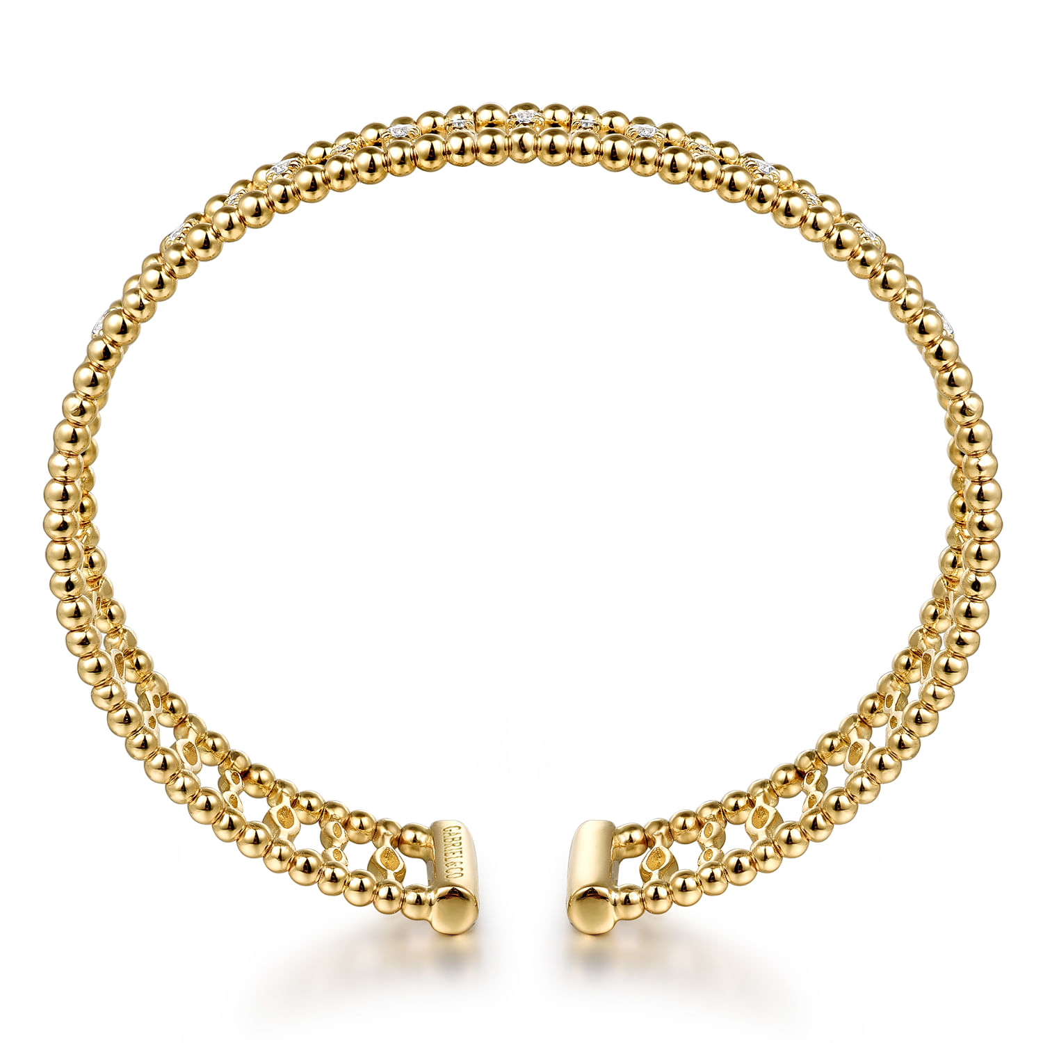14K Yellow Gold Diamond and Bujukan Beads Cuff Bangle Bracelet - 0.75 ct - Shot 3