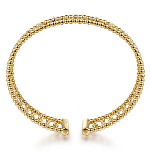 14K Yellow Gold Diamond and Bujukan Beads Cuff Bangle Bracelet