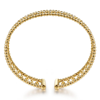 14K Yellow Gold Diamond and Bujukan Beads Cuff Bangle Bracelet