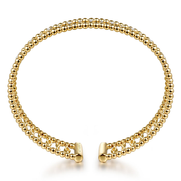 14K Yellow Gold Diamond and Bujukan Beads Cuff Bangle Bracelet