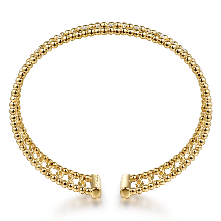 14K Yellow Gold Diamond and Bujukan Beads Cuff Bangle Bracelet - 0.75 ct - Shot 3
