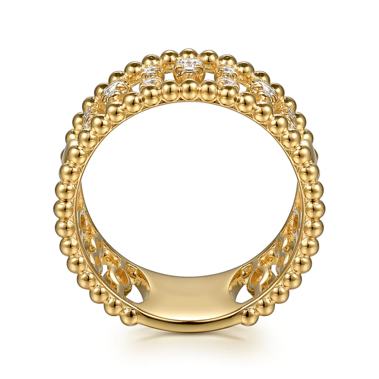 14K Yellow Gold Diamond and Bujukan Beads Wide Band Ring - 0.3 ct - Shot 2