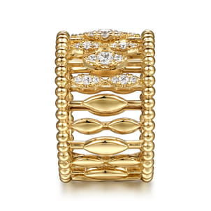 14K Yellow Gold Diamond and Bujukan Beads Wide Band Ring