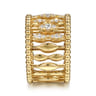 14K Yellow Gold Diamond and Bujukan Beads Wide Band Ring - 0.3 ct