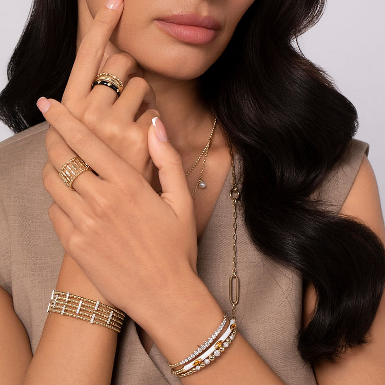 14K Yellow Gold Diamond and Bujukan Beads Wide Band Ring