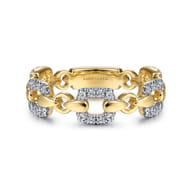 14K Yellow Gold Diamond and Chain Link Ring