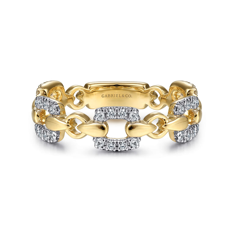 14K Yellow Gold Diamond and Chain Link Ring - 0.25 ct - Shot 1