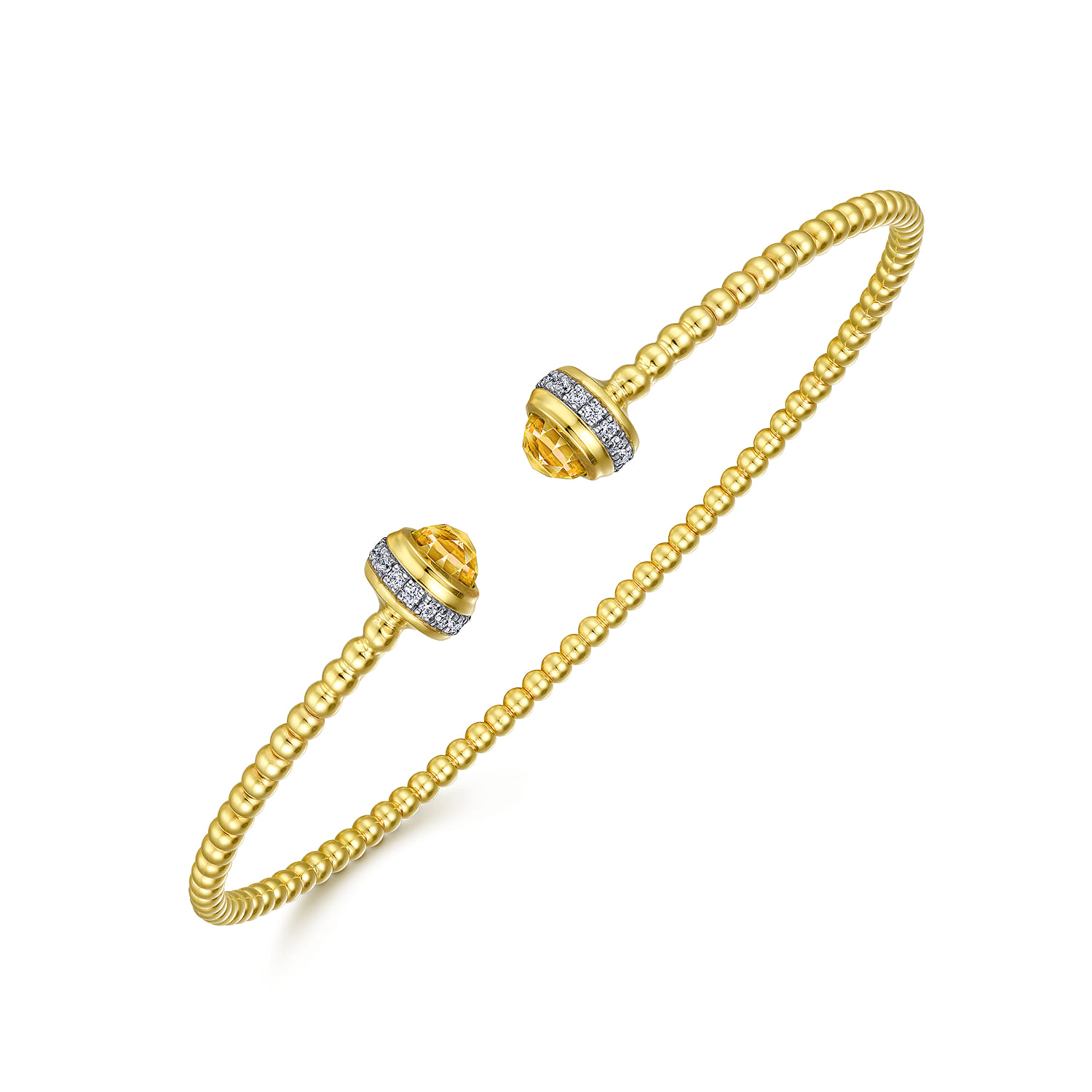 14K Yellow Gold Diamond and Citrine Bujukan Open Bangle - 0.2 ct - Shot 2