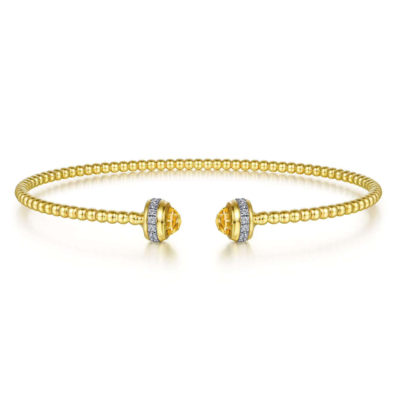 14K Yellow Gold Diamond and Citrine Bujukan Open Bangle - 0.2 ct - Shot 1