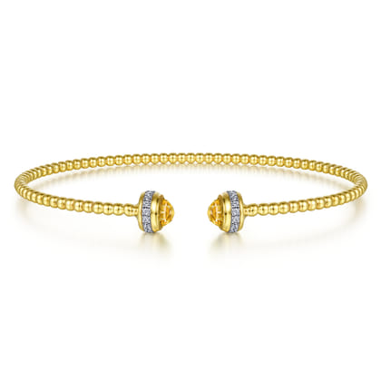 14K Yellow Gold Diamond and Citrine Bujukan Open Bangle