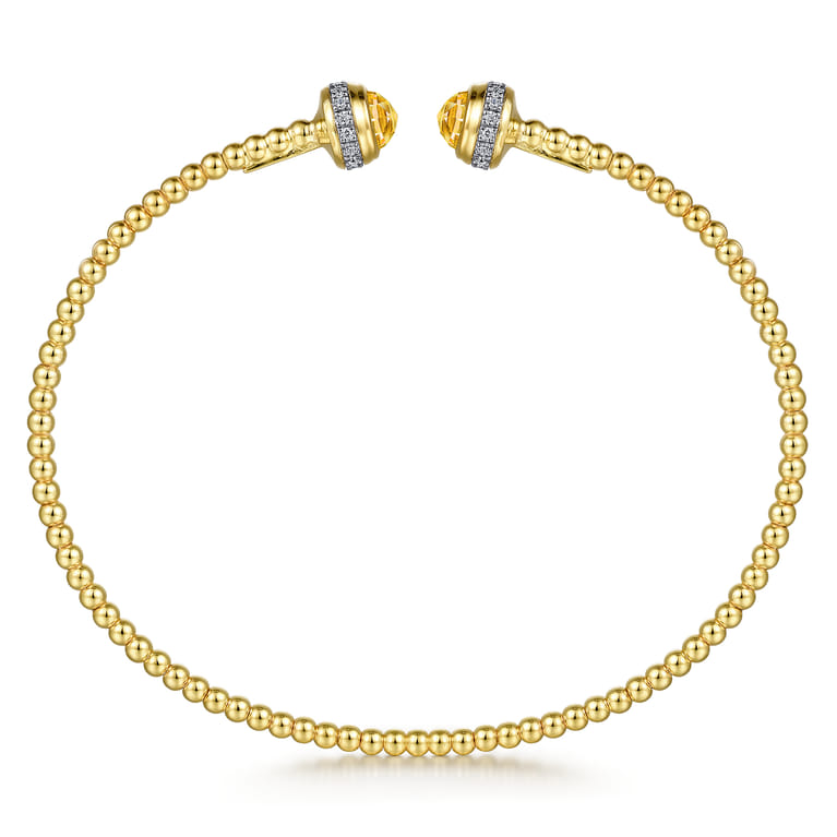 14K Yellow Gold Diamond and Citrine Bujukan Open Bangle - 0.2 ct - Shot 3