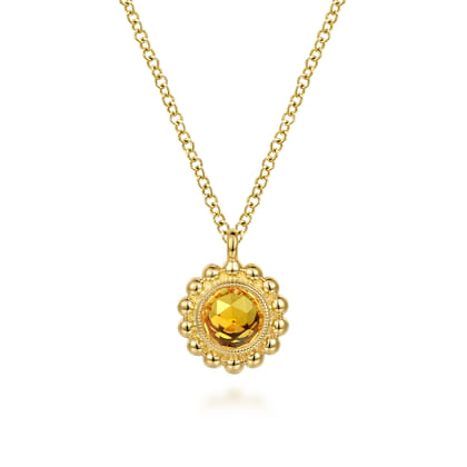 14K Yellow Gold Diamond and Citrine Bujukan Pendant Necklace