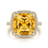 14K Yellow Gold Diamond and Citrine Cushion Cut Ladies Ring With Flower Pattern Gallery - 0.6 ct