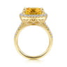 14K Yellow Gold Diamond and Citrine Cushion Cut Ladies Ring With Flower Pattern Gallery - 0.6 ct