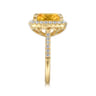 14K Yellow Gold Diamond and Citrine Cushion Cut Ladies Ring With Flower Pattern Gallery - 0.6 ct