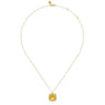 14K Yellow Gold Diamond and Citrine Cushion Cut Necklace With Flower Pattern J-Back - 0.42 ct