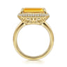 14K Yellow Gold Diamond and Citrine Emerald Cut Ladies Ring With Flower Pattern Gallery - 0.2 ct