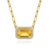 14K Yellow Gold Diamond and Citrine Emerald Cut Necklace With Flower Pattern Gallery - 0.5 ct