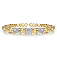14K Yellow Gold Diamond and Diamond Cut Station Cuff Bangle Bracelet