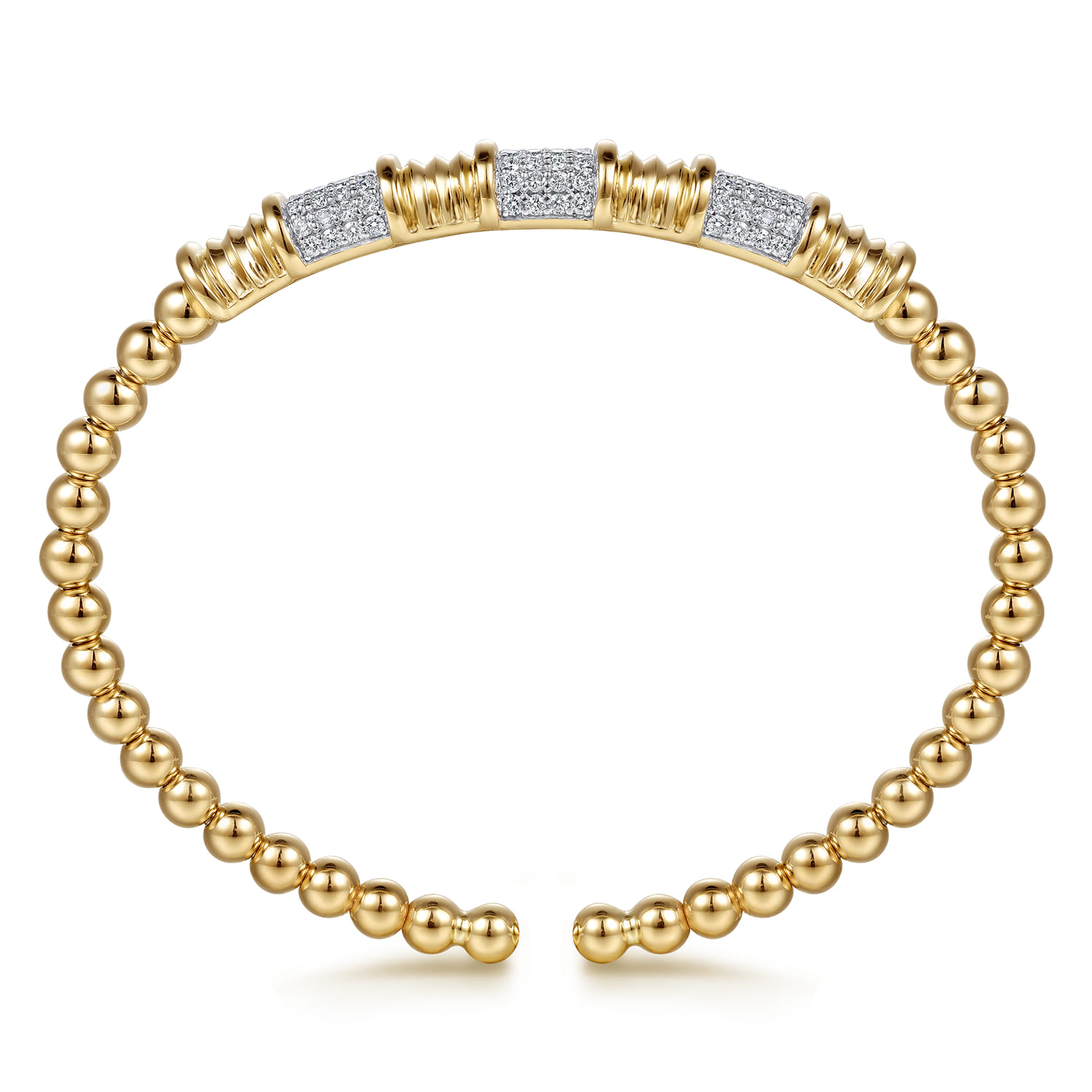 14K Yellow Gold Diamond and Diamond Cut Station Cuff Bangle Bracelet - 0.75 ct - Shot 2