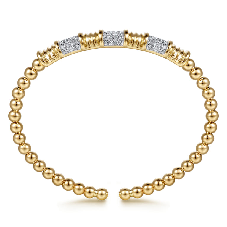 14K Yellow Gold Diamond and Diamond Cut Station Cuff Bangle Bracelet - 0.75 ct - Shot 2