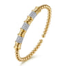 14K Yellow Gold Diamond and Diamond Cut Station Cuff Bangle Bracelet - 0.75 ct