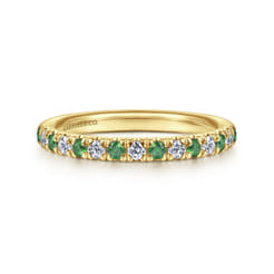 14K Yellow Gold Diamond and Emerald Anniversary Band