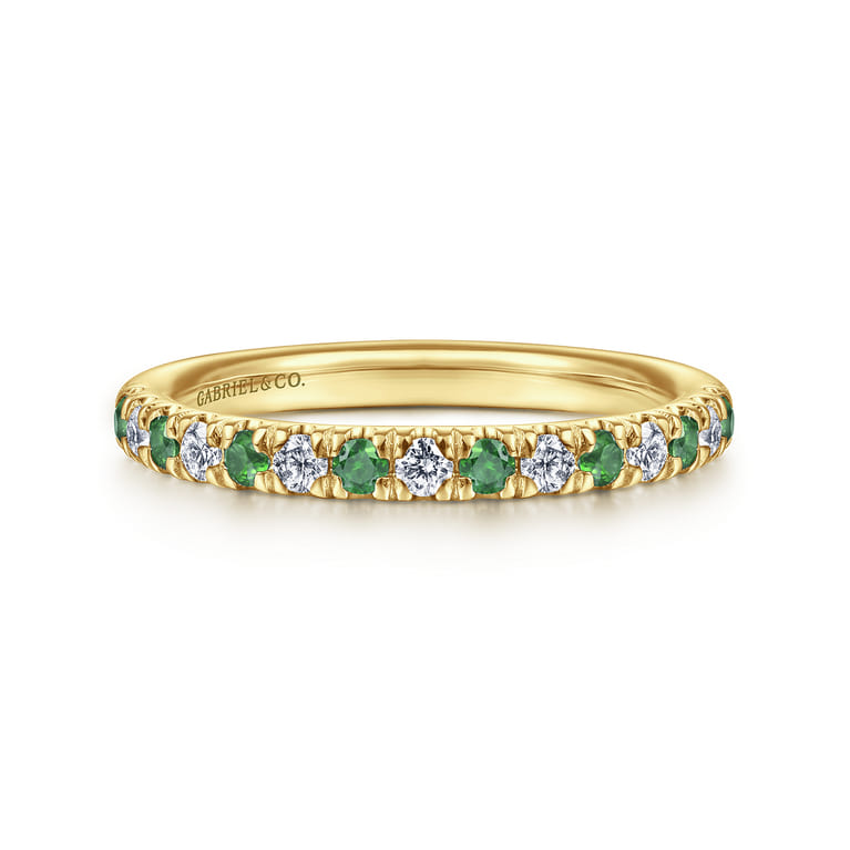 Straight Wedding Ring in 14k Yellow Gold with Round Emerald at Gabriel & Co. - Shot 1
