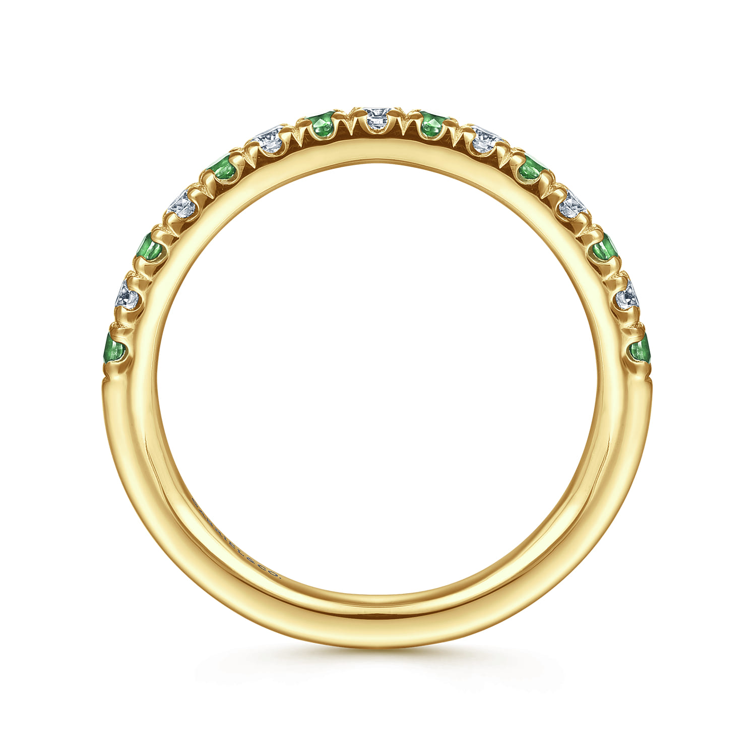 Straight Wedding Ring in 14k Yellow Gold with Round Emerald at Gabriel & Co. - Shot 2
