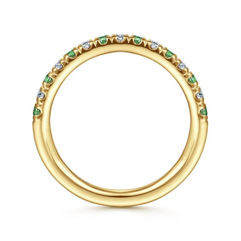 Straight Wedding Ring in 14k Yellow Gold with Round Emerald at Gabriel & Co. - Shot 2