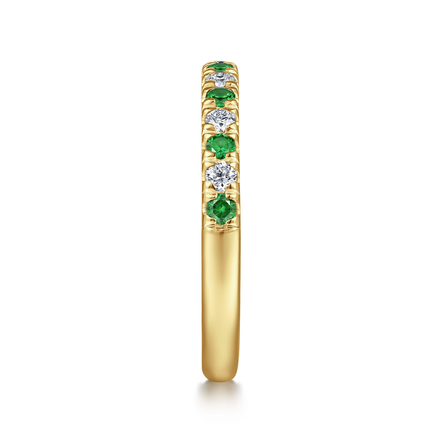 Straight Wedding Ring in 14k Yellow Gold with Round Emerald at Gabriel & Co. - Shot 4