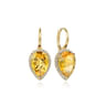 14K Yellow Gold Diamond and Flat Pear Citrine Earrings With Flower Pattern J-Back - 0.33 ct