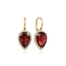 14K Yellow Gold Diamond and Flat Pear Garnet Earrings With Flower Pattern J-Back - 0.33 ct