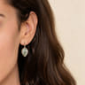 14K Yellow Gold Diamond and Flat Pear Green Amethyst Earrings With Flower Pattern J-Back - 0.33 ct