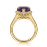 14K Yellow Gold Diamond and Flat Pear Shape Amethyst Ladies Ring With Flower Pattern Gallery - 0.21 ct