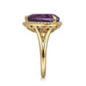 14K Yellow Gold Diamond and Flat Pear Shape Amethyst Ladies Ring With Flower Pattern Gallery - 0.21 ct